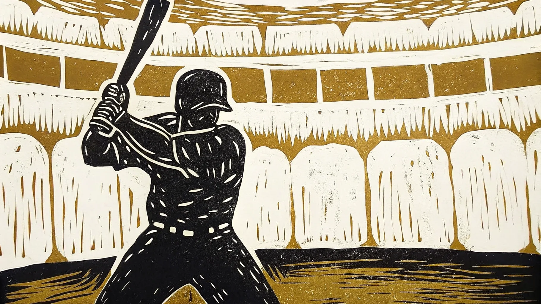 Ilustración estilo grabado de un bateador de béisbol en Mérida