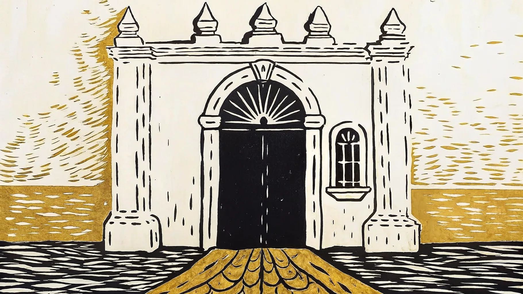 Ilustración estilo grabado de una casa yucateca sobre monedas, costo de vida accesible