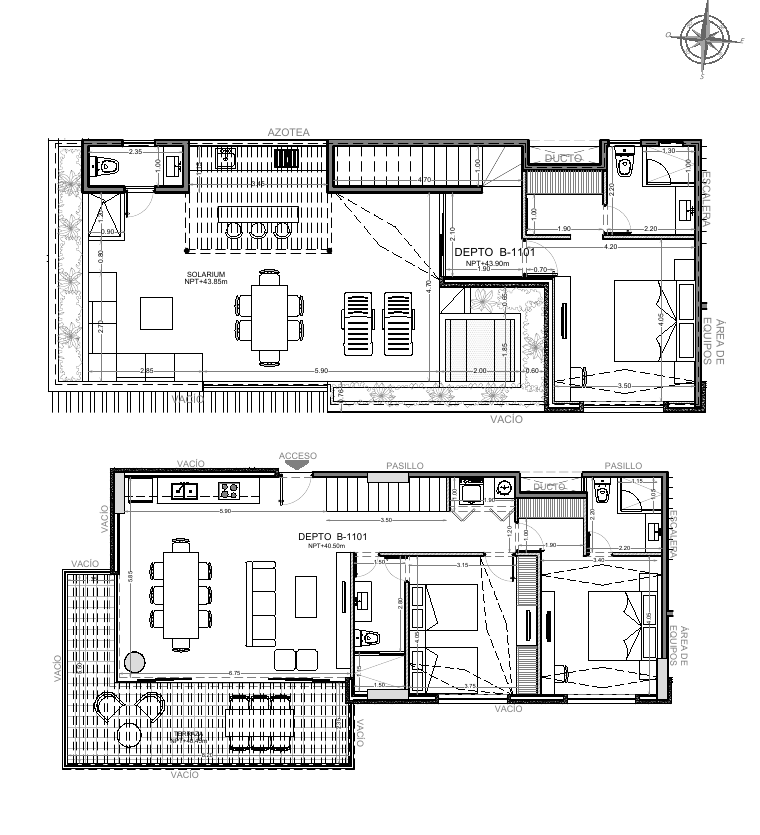 Plano de la unidad B-1101 — Penthouse, vista Marina