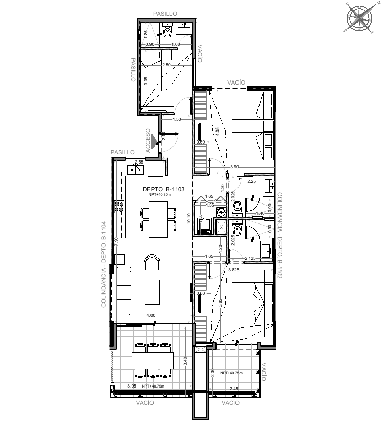 Plano de la unidad B-1103 — Departamento, vista Marina