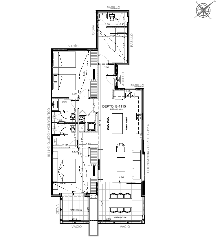 Plano de la unidad B-1115 — Departamento, vista Marina