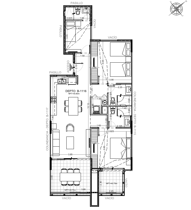 Plano de la unidad B-1116 — Departamento, vista Marina