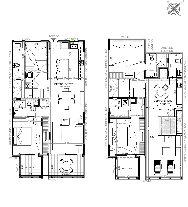 Plano de la unidad B-1202 — Penthouse, vista Marina