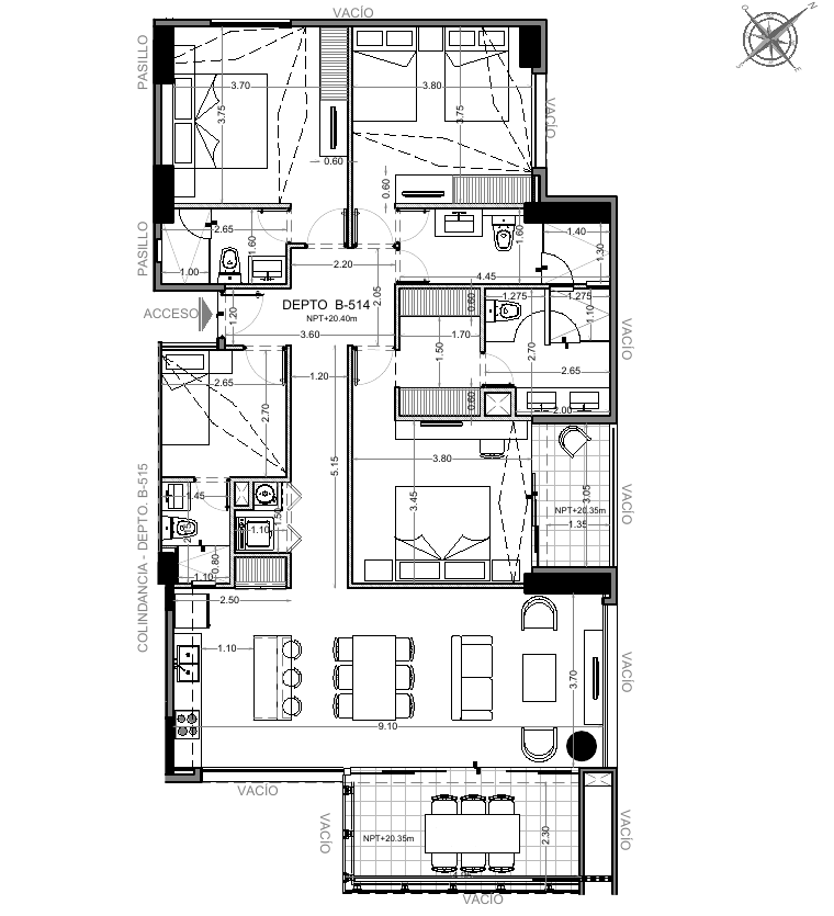 Plano de la unidad B-514 — Departamento, vista Marina